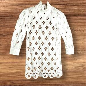 NWT Sandro Houle Embroidered White Eyelet $500 Dress Size 36 Puff Sleeves Lined